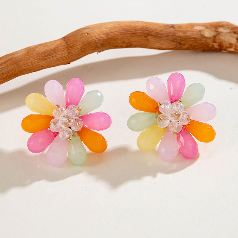 Wholesale 5pcs/pack sweet color resin petals flower earrings